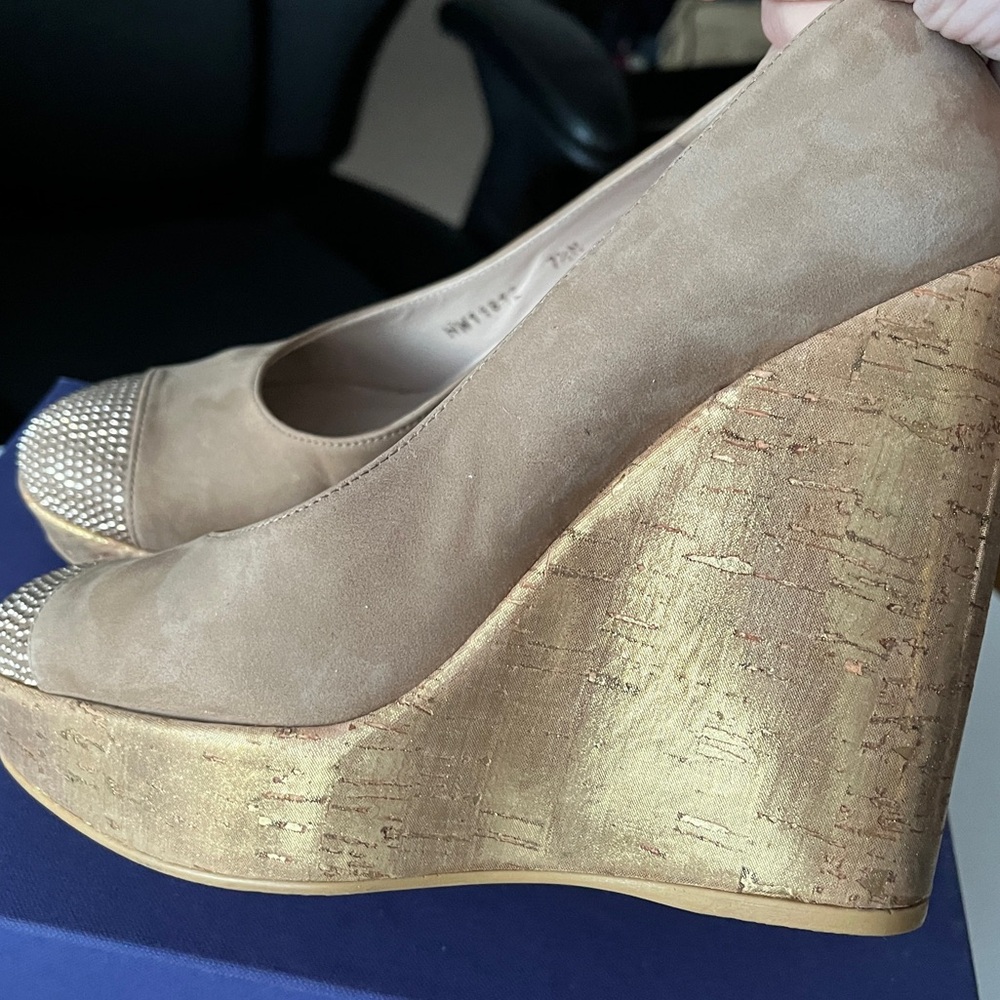 Stuart Weitzman Wedge Studswoon Nubuck And Gold C… - image 4